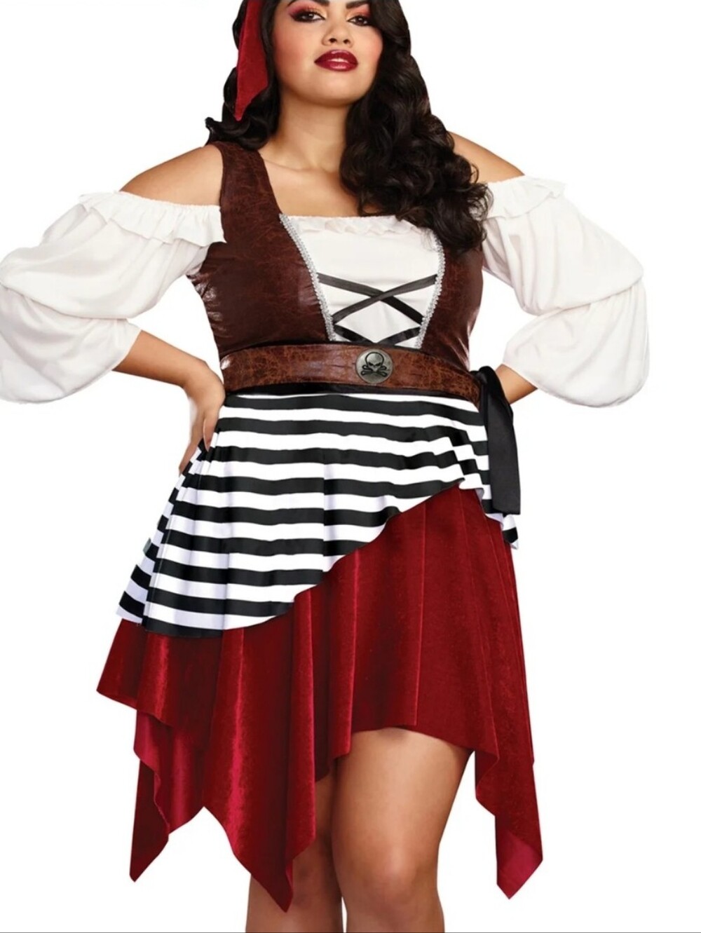 XL Size Red Pirate Halloween Costume Black & White Striped Apron
